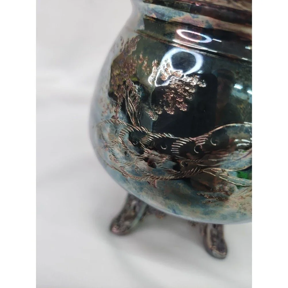 Victorian Meridan B. Quad Plate 'Peacock' Waste Bowl Heavy 'Oil Slick' Patina